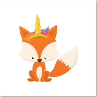 Unicorn Fox, Cute Fox, Little Fox, Orange Fox Posters and Art